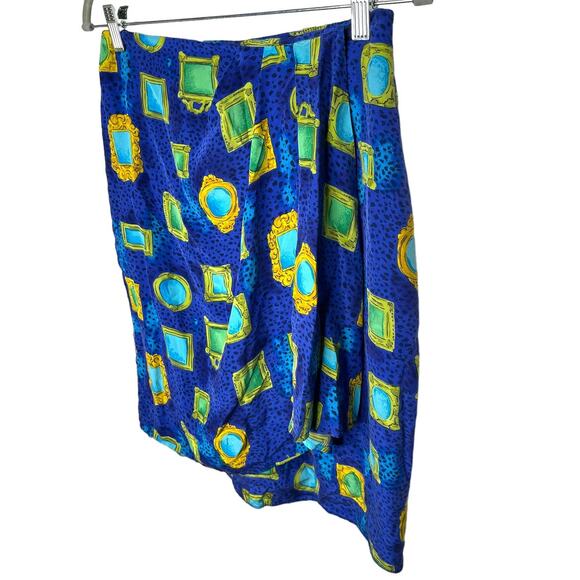 Vintage Jacqueline Ferrar Cheetah Print & Picture Frame Silk Faux Wrap Skirt 12 - Picture 11 of 13